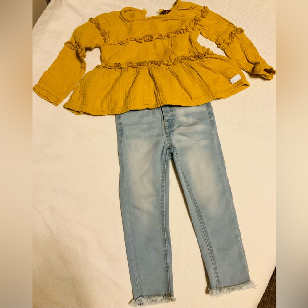 7 For All Mankind Yellow and Blue Jeans